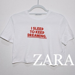 ザラ(ZARA)のZARA ザラ 英字ロゴ ホワイト クロップド丈 半袖 Tシャツ(Tシャツ(半袖/袖なし))