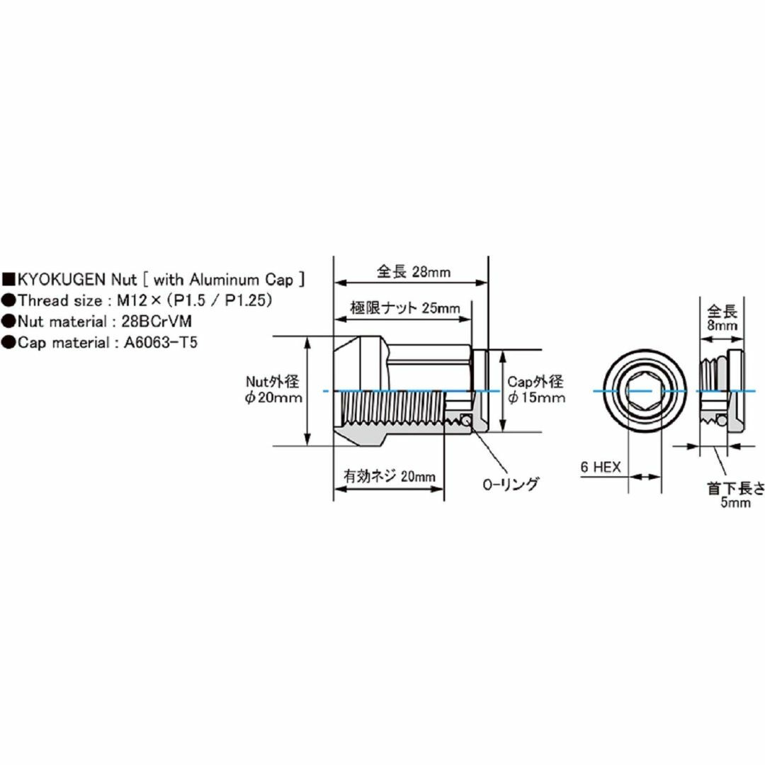 KYO-EI (協永産業) 極限 貫通ナット アルミキャップ付き M12XP1.の通販