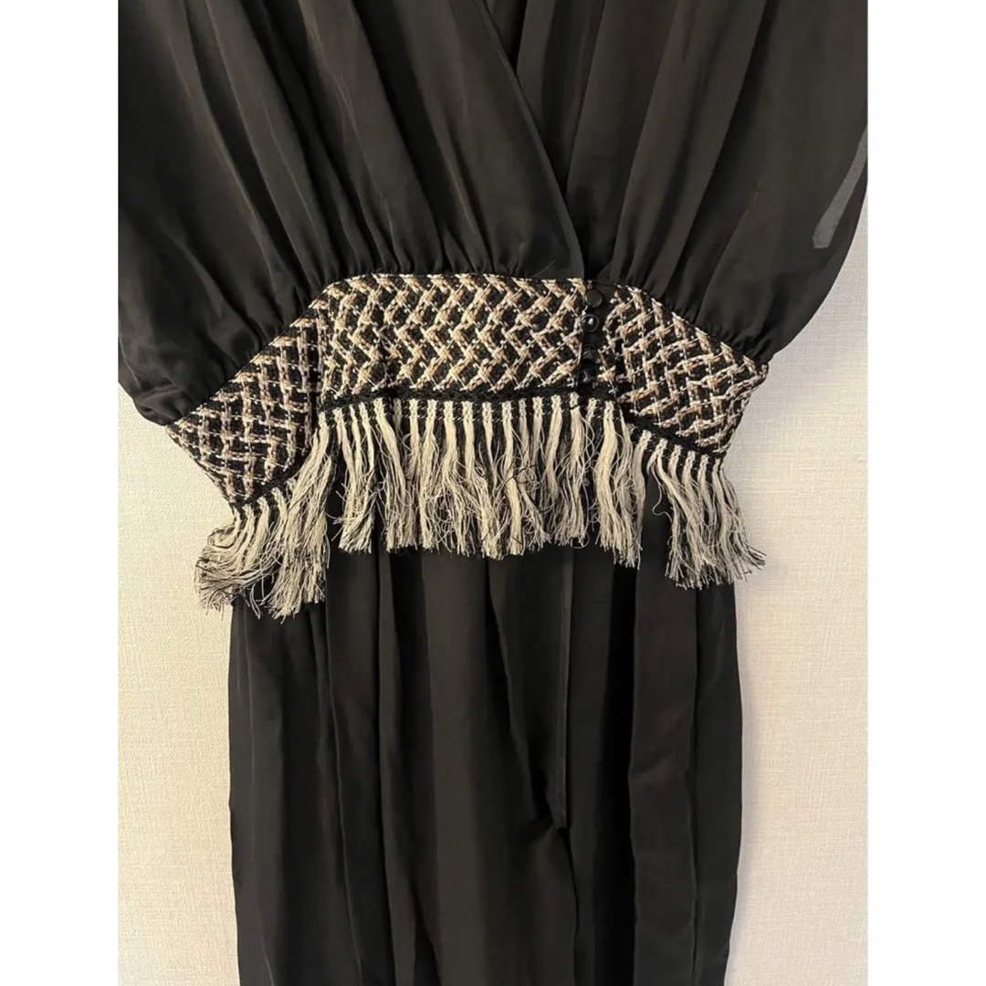 新品 EBONY CHIFFON FRINGE DRESS ワンピース - ロングワンピース