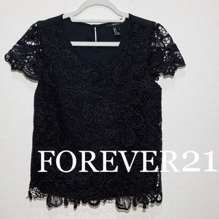 フォーエバートゥエンティーワン(FOREVER 21)のFOREVER21 フォーエバー21 ブラック 花柄 レース 半袖 トップス(シャツ/ブラウス(半袖/袖なし))