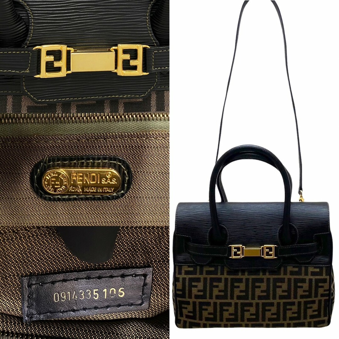 ほぼ未使用 FENDI フェンディ ズッカ柄 キャンバス エピレザー 2way ハンドバッグ ボストンバッグ ショルダーバッグ ブラウン 30771