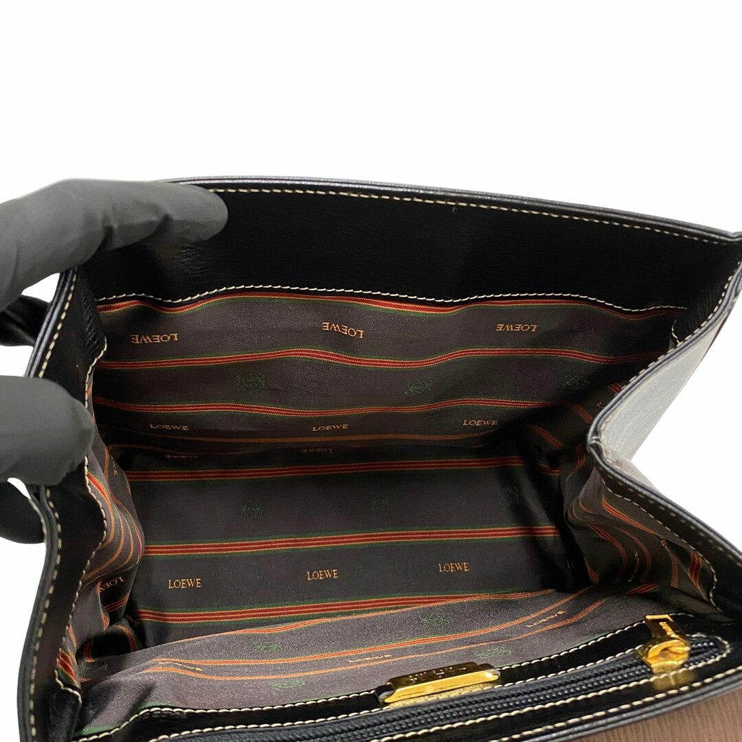 極 美品 希少品 LOEWE ロエベ ロゴ 金具 ナッパレザー 本革 ハンドバッグ ミニ トートバッグ セミ ショルダーバッグ ブラック 97385