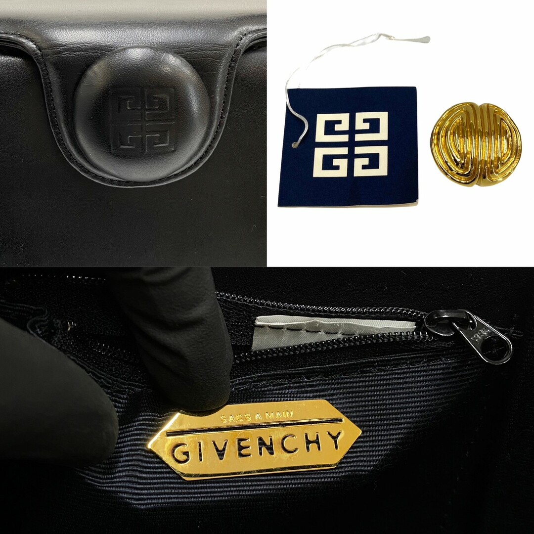 極 美品 付け替えロゴパーツ付 GIVENCHY ジバンシィ 4G ロゴ レザー 本革 バニティ ハンドバッグ ミニ トートバッグ ブラック 17306 2