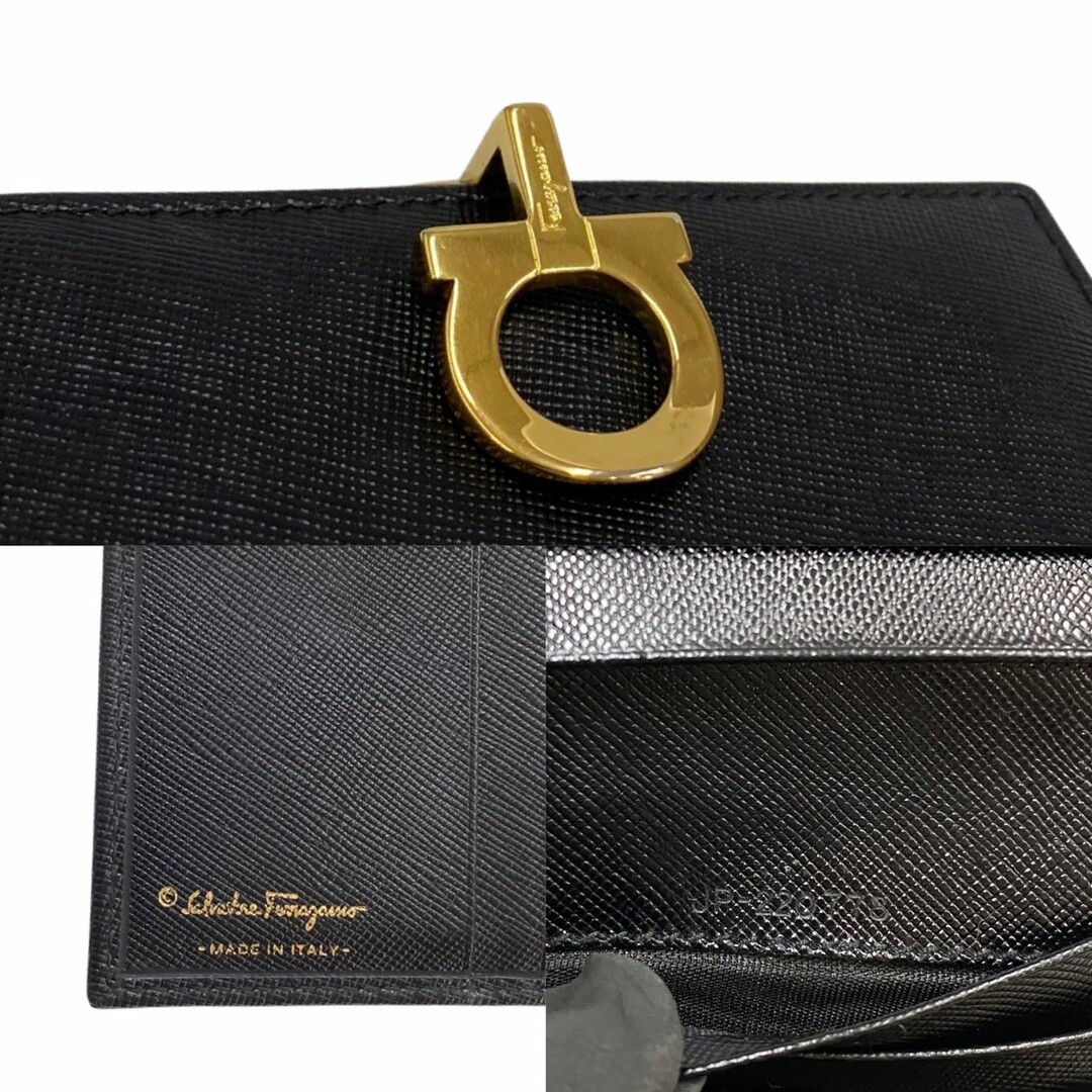 極 美品 Salvatore Ferragamo サルヴァトーレフェラガモ ガンチーニ サフィアーノ レザー 本革 二つ折り財布 ウォレット ブラック 17165