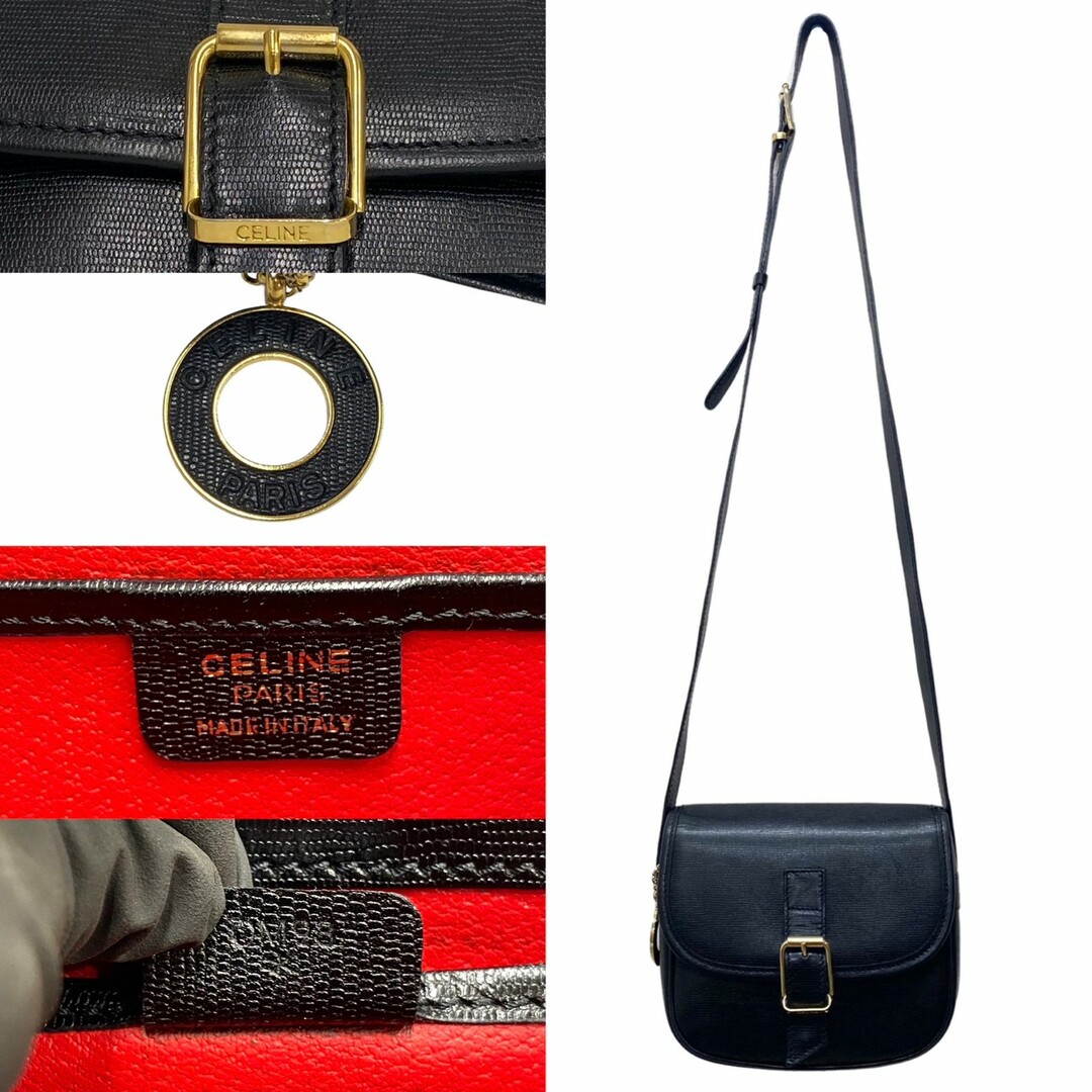極 美品 CELINE セリーヌ ヴィンテージ サークル ロゴ 金具 レザー 本