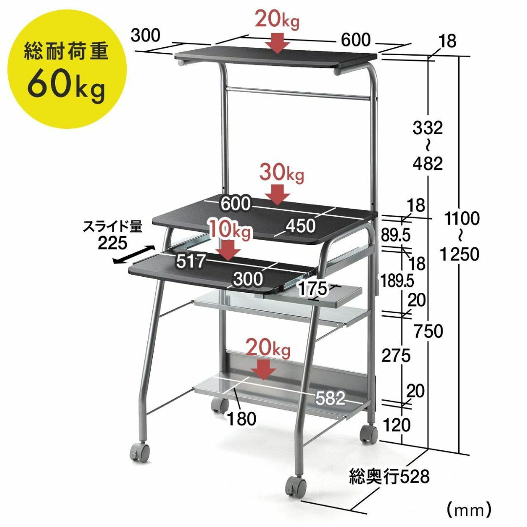 【色: 幅60cm(ブラック)】サンワダイレクト パソコンデスク 60cm幅 省