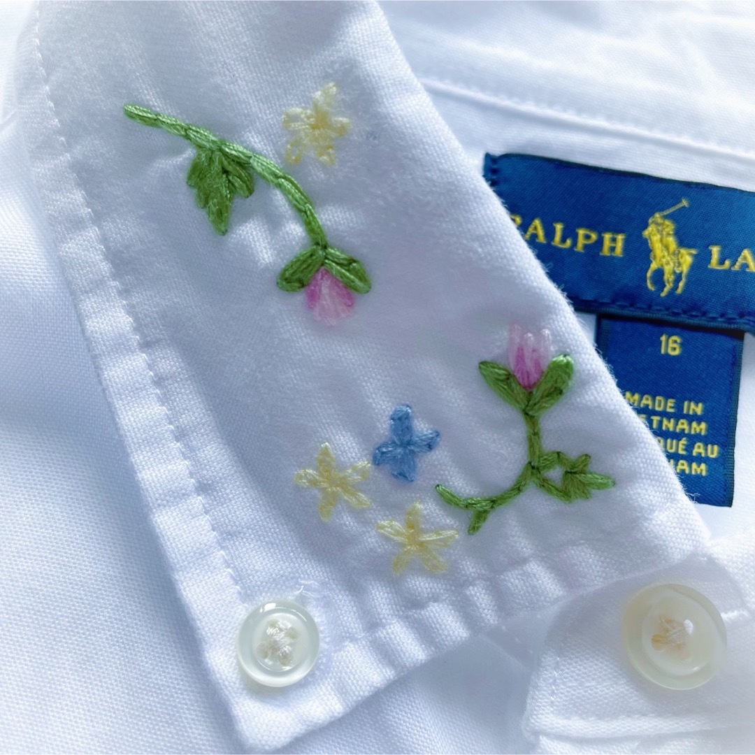 POLO RALPH LAUREN(ポロラルフローレン)の美品 RALPH LAUREN 長袖 ブラウス シャツ 花刺繍 女の子 160 キッズ/ベビー/マタニティのキッズ服女の子用(90cm~)(ブラウス)の商品写真