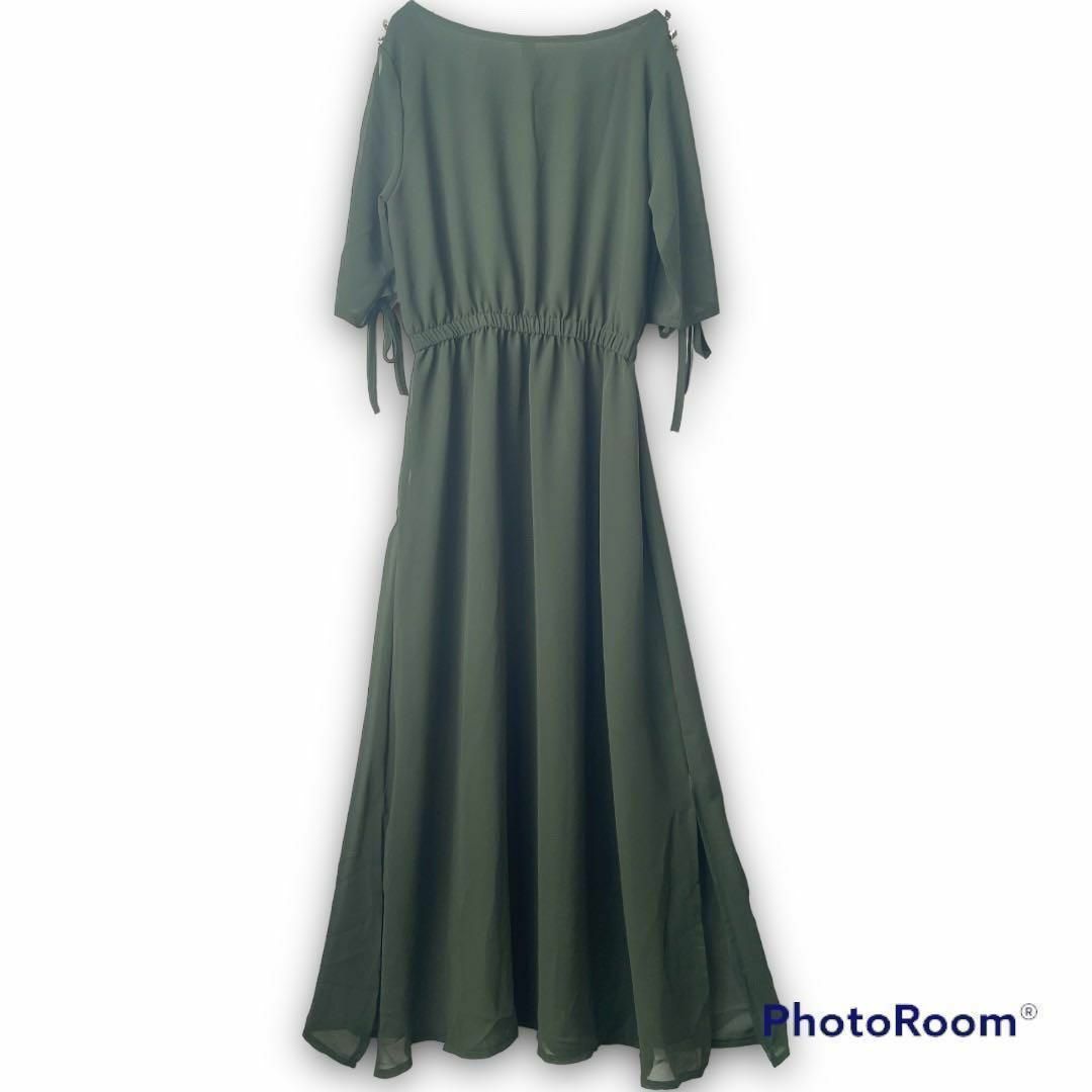 ワンピースドレスロング結婚式お呼ばれパーティーフォーマル大きいサイズ3XL緑　2 レディースのフォーマル/ドレス(ロングドレス)の商品写真