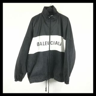 バレンシアガ(Balenciaga)のバレンシアガ ロゴプリントデニム　ナイロンジャケット　ホワイト×ブラック　34(ナイロンジャケット)