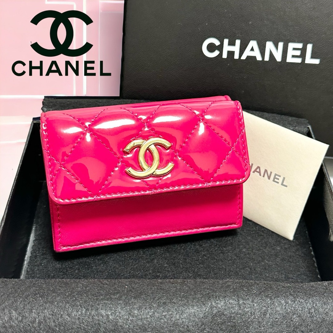 極美品】CHANEL シャネル ミニウォレット 三つ折り 財布 マトラッセ - 財布