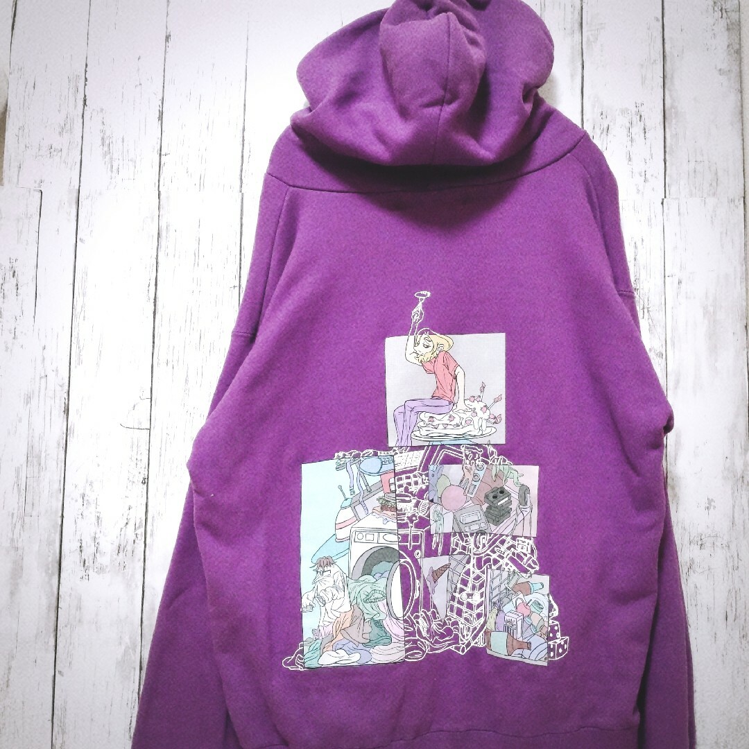 【バックプリント】レフトアローン　刺繍ロゴ　スウェットパーカー　フーディー　紫色