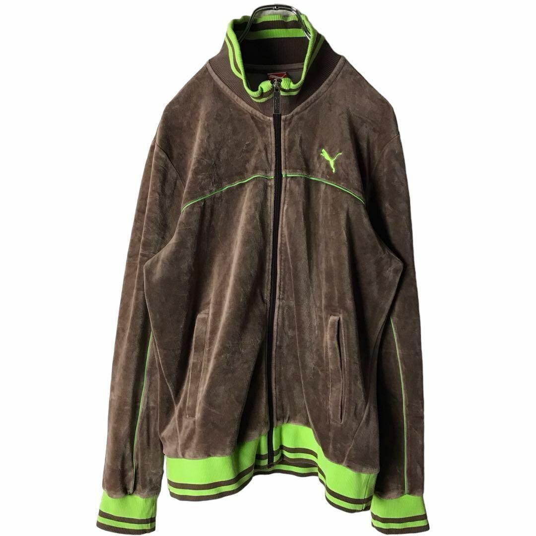 5241美品✨PUMA ベロアトラックジャケット ブラウン×グリーン L-XL ...