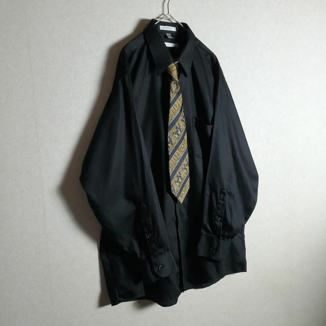 【ネクタイシャツ ブラック 黒 無地 レトロ 柄ネクタイ 】③