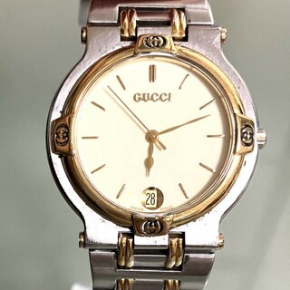グッチ(Gucci)の★グッチ★9000M★アイボリー文字盤★デイト★メンズ腕時計★スイス製★(腕時計(アナログ))