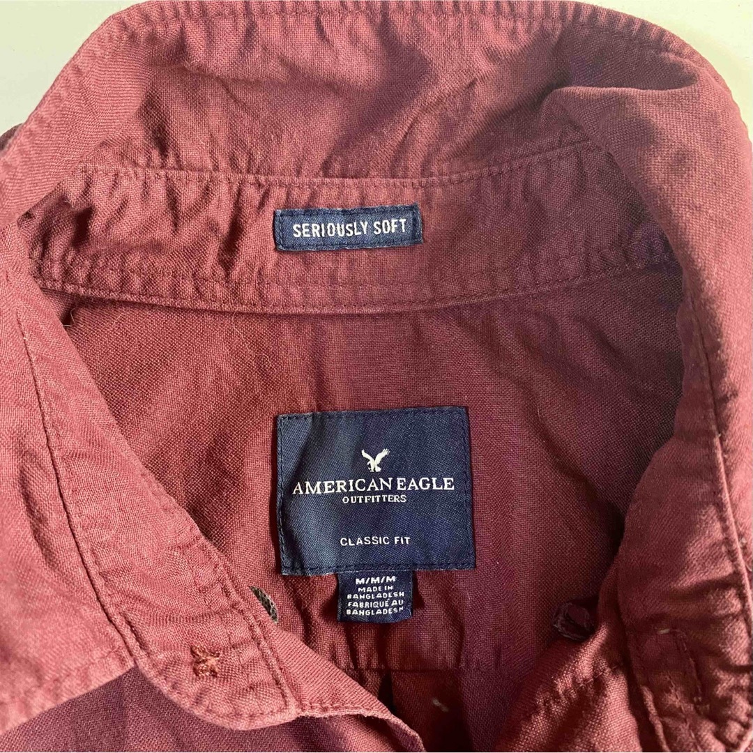 American Eagle(アメリカンイーグル)のAMERICAN EAGLE  長袖シャツ　M  綿 100%  赤紫 メンズのトップス(シャツ)の商品写真