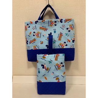 ディズニー(Disney)のディズニー　ミッキー　レッスンバッグ　上履き入れ　セット　ハンドメイド(外出用品)