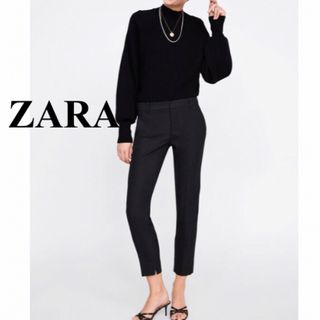 ザラ(ZARA)の美品★ZARA★ヘリンボーン柄パンツ34/グレー/細身テーパード/オフィスカジ(その他)