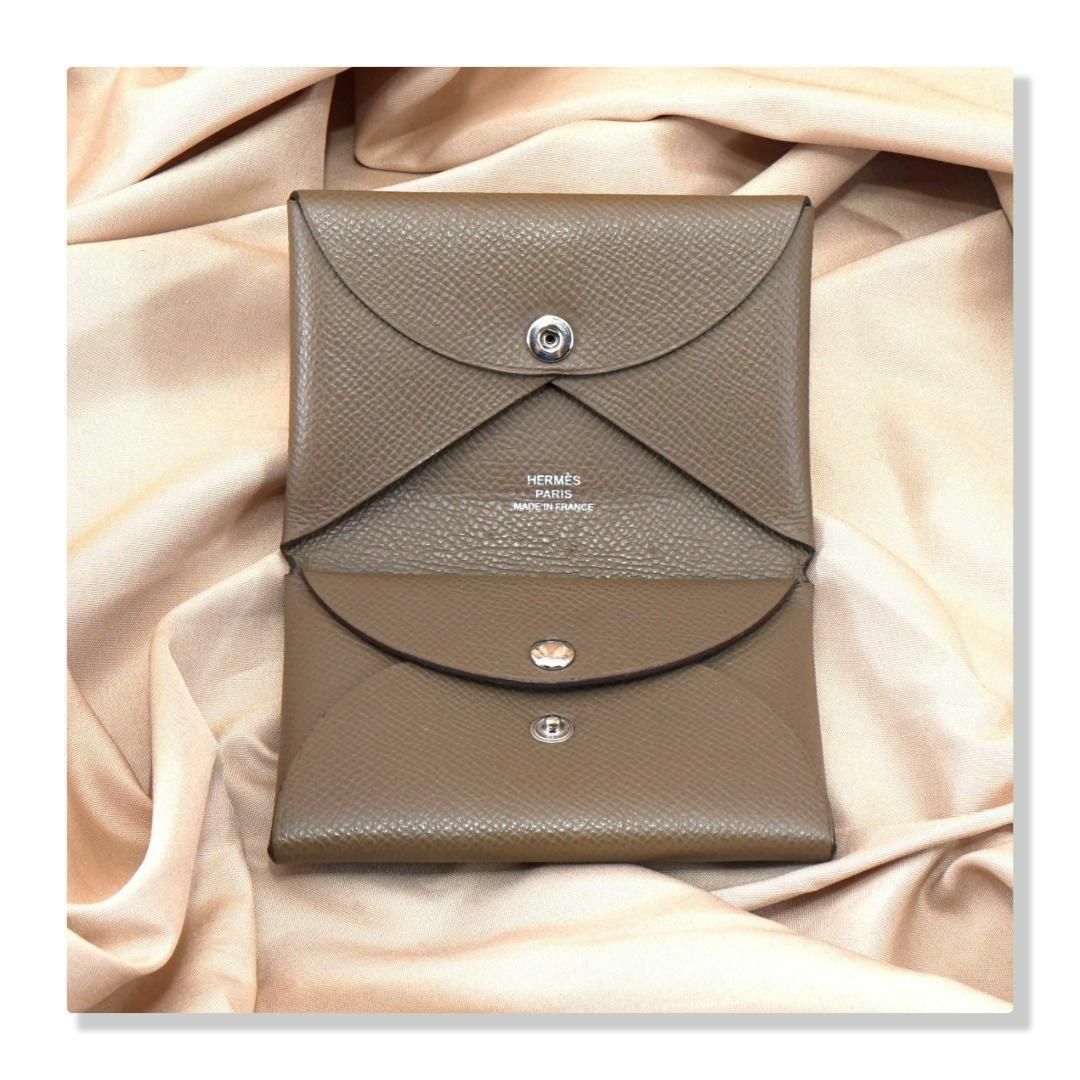 美品】Hermès エルメス カルヴィ デュオ コインケース エトゥープ-