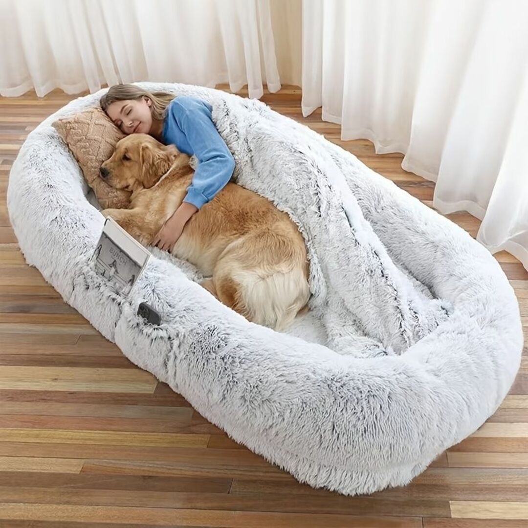 犬用ベッド、人間用ベッド、冬用暖かい犬用寝具、取り外し可能で洗える