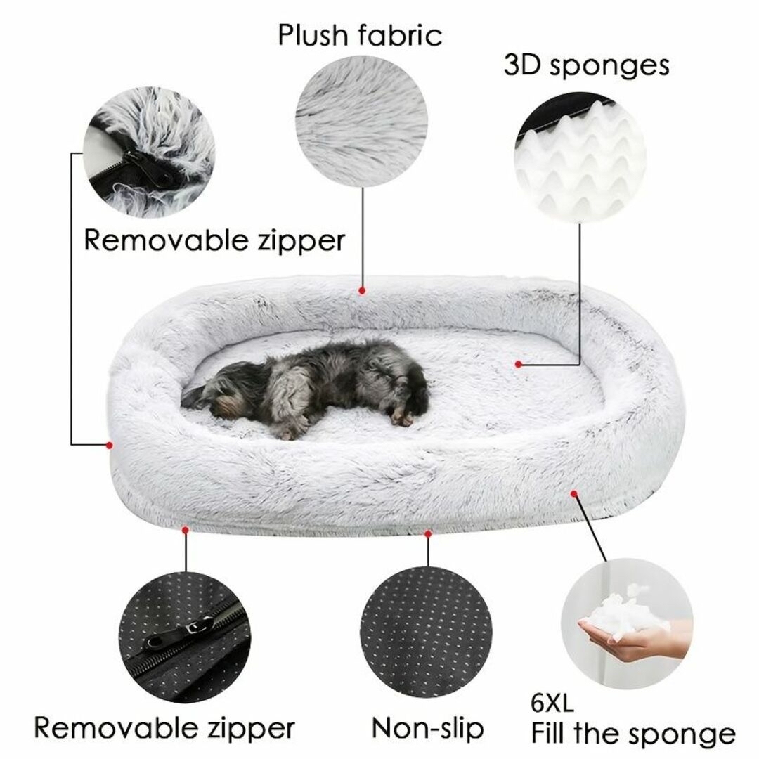 犬用ベッド、人間用ベッド、冬用暖かい犬用寝具、取り外し可能で洗える 5