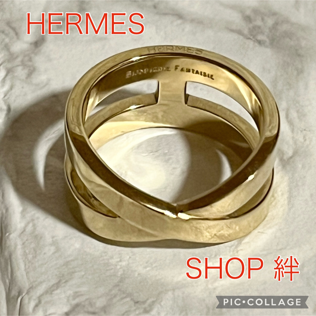 美品 HERMES エルメス リュバン スカーフリング ゴールド-