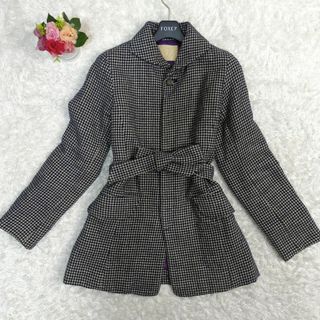 45R - パラスパレス✨カシミヤ素材千鳥格子柄 中綿ウールコート ベルト
