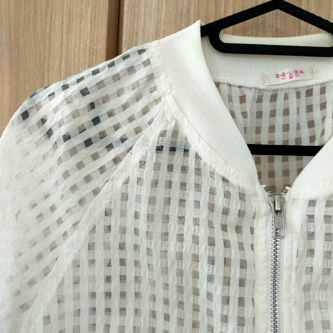 【美品】COLZA 透け感が可愛いシアーチェックブルゾン