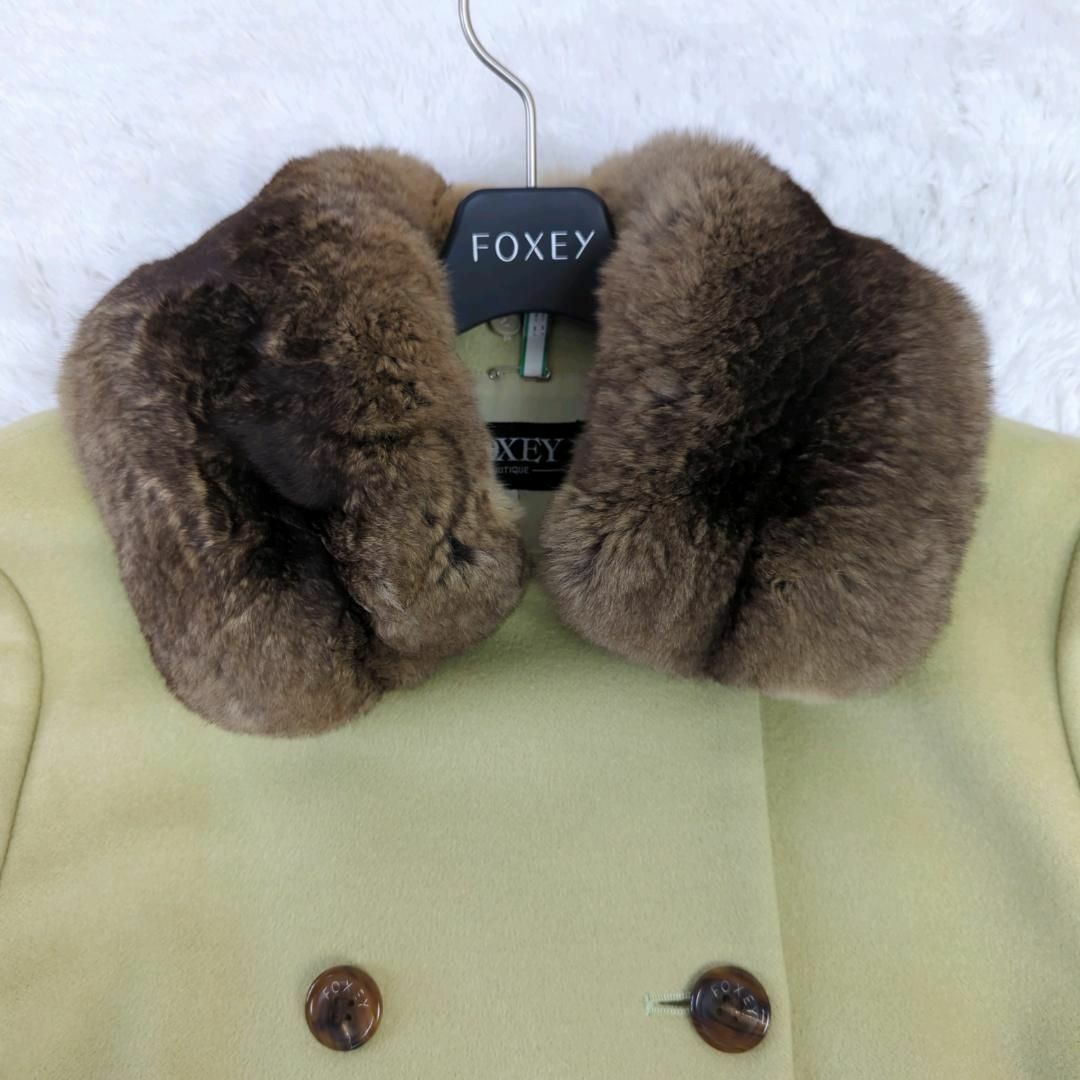 フォクシー✨最高級2wayチンチラファー付カシミヤコート F ライム