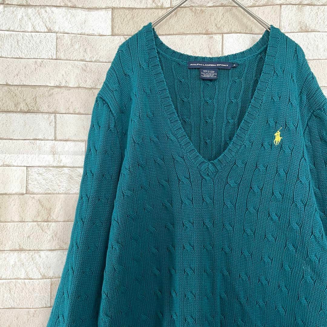 ラルフローレン ニット セーター ケーブル編み ポニー刺繍 グリーン XL