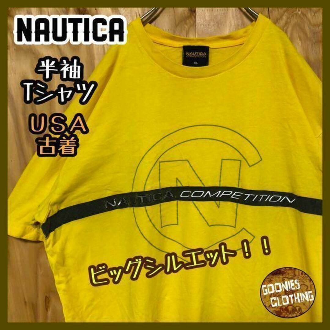 ノーティカ イエロー デカロゴ USA 90s 半袖 Tシャツ ゆるダボ