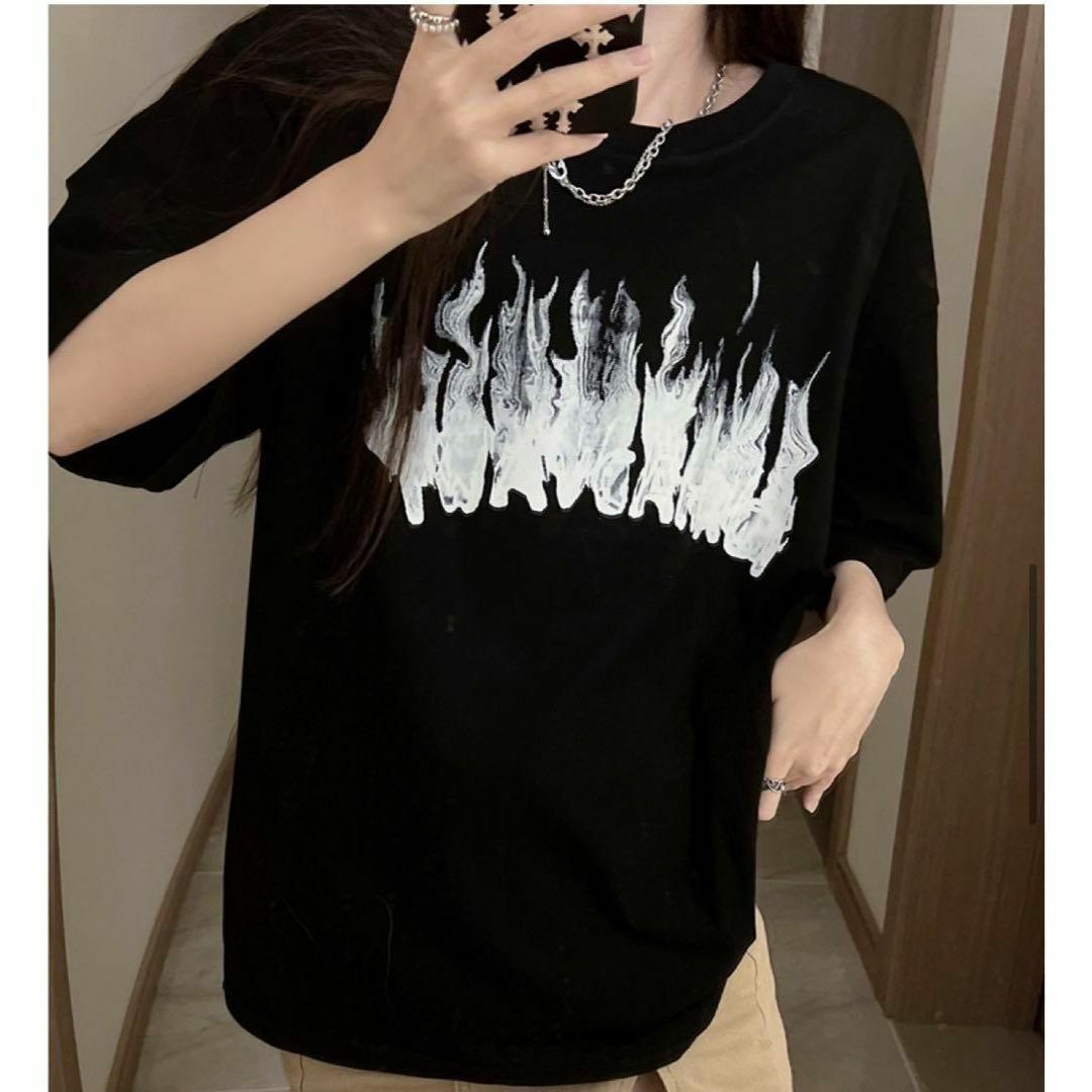 【売り尽くし価格】プリントTシャツ　XL  韓国　ユニセックス　ブラック　ロック レディースのトップス(Tシャツ(半袖/袖なし))の商品写真