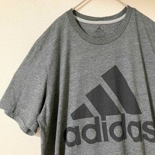 アディダス(adidas)の【adidas】アディダス 半袖ロゴプリントTシャツ グレー XLサイズ 古着(Tシャツ/カットソー(半袖/袖なし))