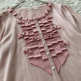 René - ルネ Rene カーディガン パールボタン リボン パフスリーブ