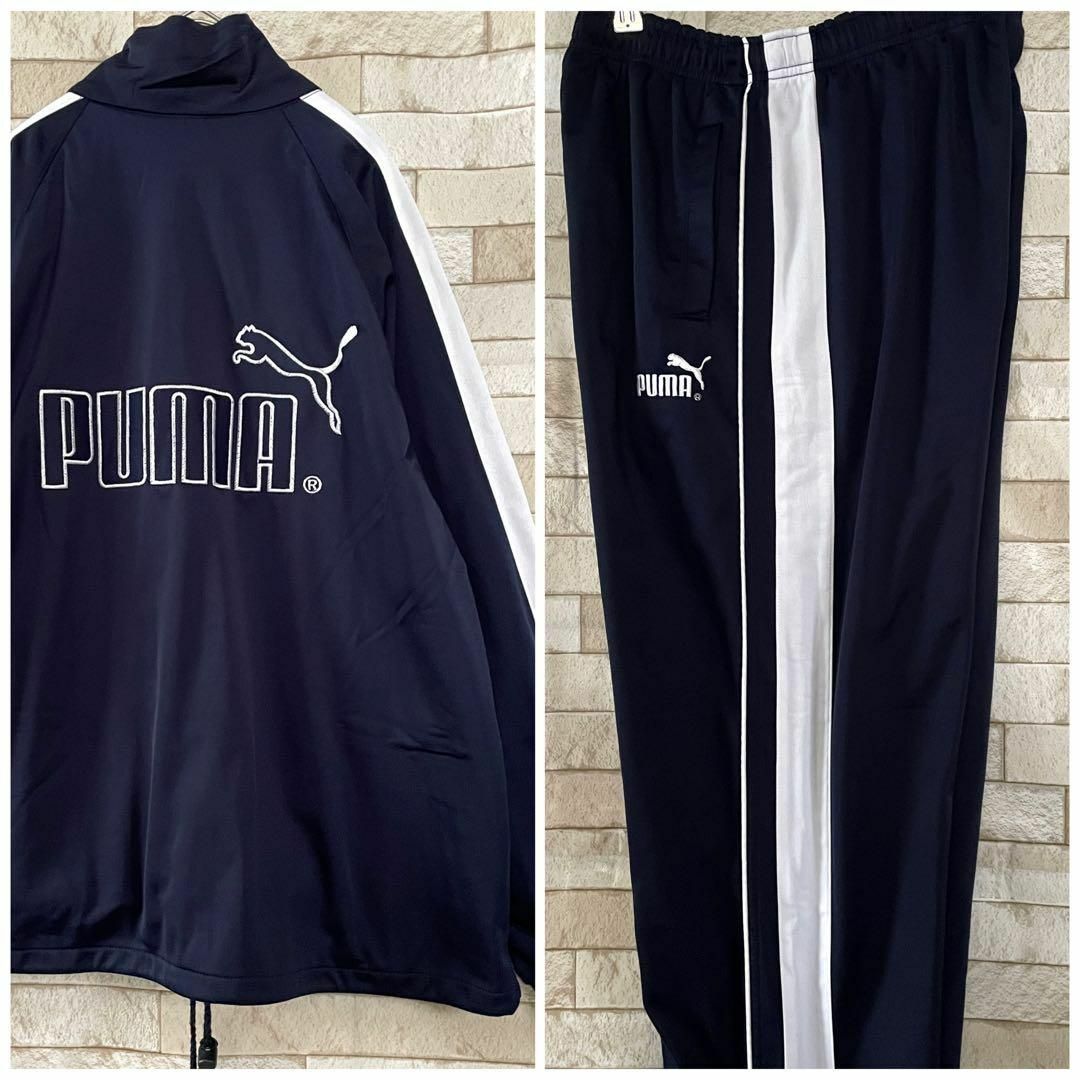 PUMA プーマ ジャージ セットアップ 両面刺繍ロゴ 紺 白 M