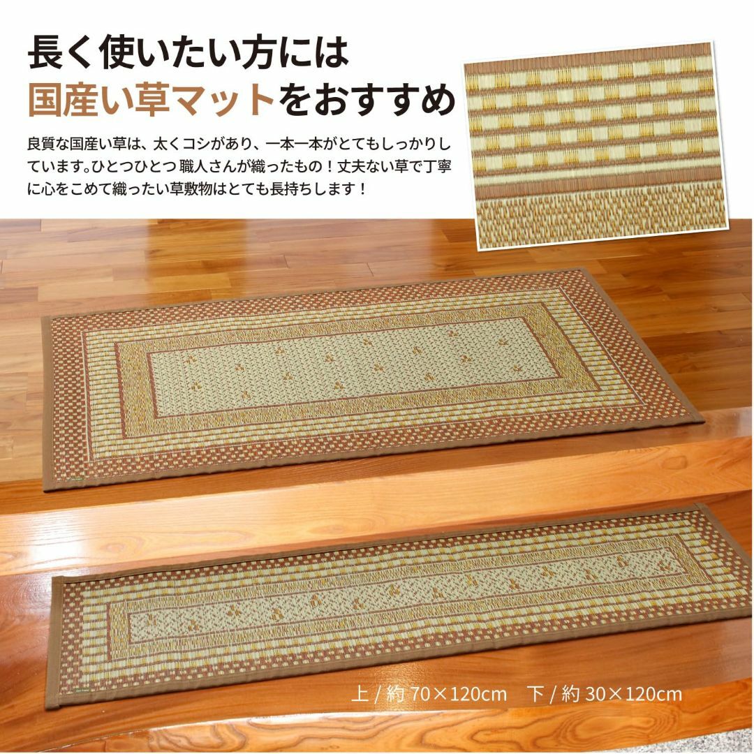 萩原 国産い草玄関マット 裏貼り ブラウン 約30×120cm 「エルモード」