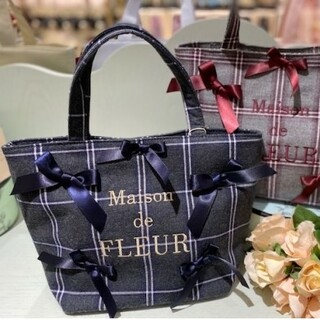 メゾンドフルール(Maison de FLEUR)の新品 メゾンドフルール チェックリボン トートバッグ ネイビー グレー トート(トートバッグ)