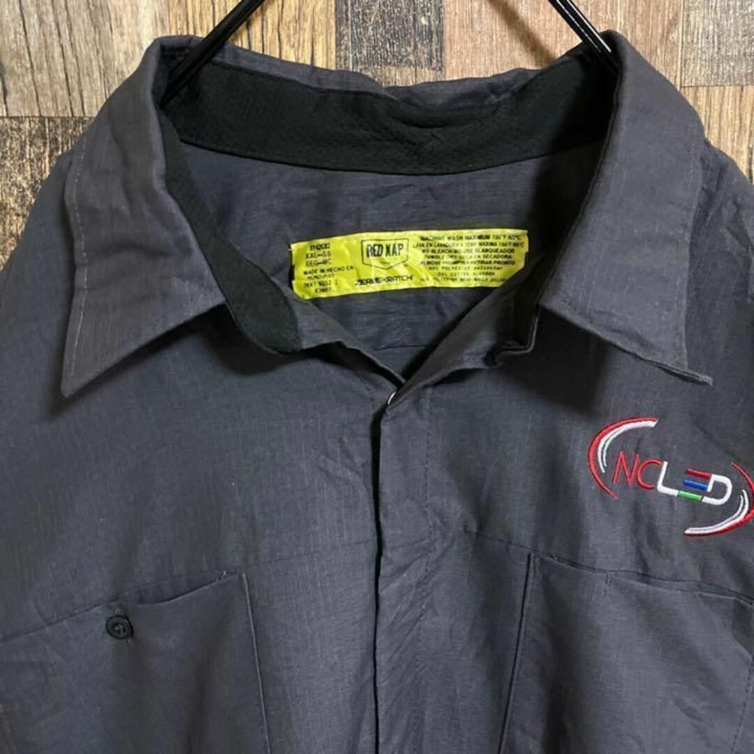 レッドキャップ ワークシャツ 企業 ロゴ 刺繍 グレー USA古着 90s 半袖
