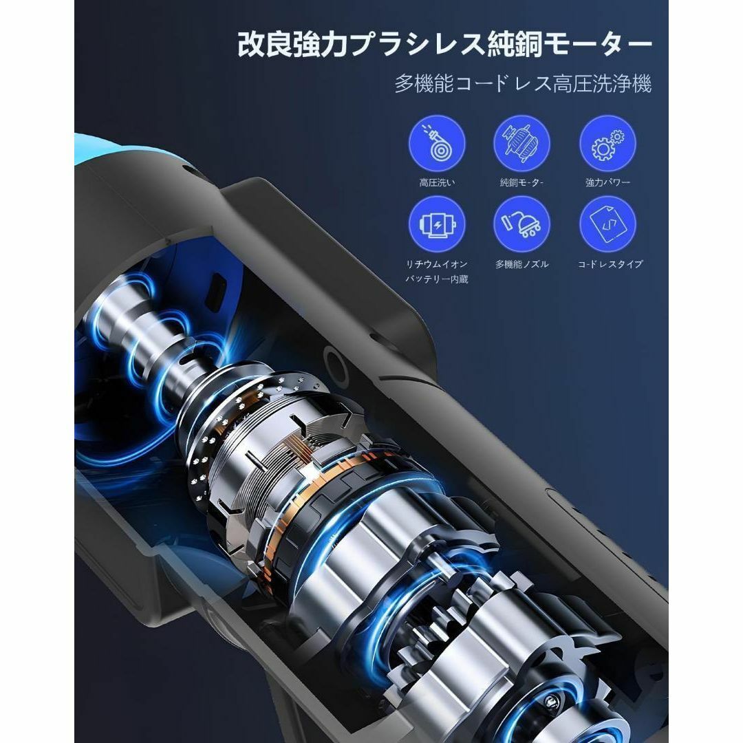 強化版】 高圧洗浄機 コードレス 充電式 家庭用 洗車 自吸式 多機能の