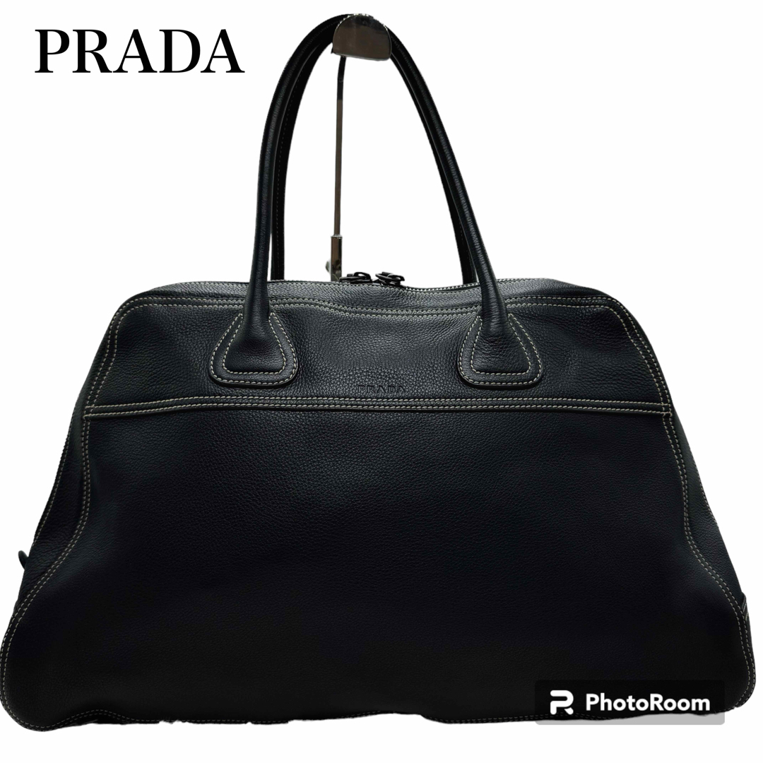 美品✨PRADA プラダ ロゴ型押 ハンドバッグ ボストンバッグ 大容量 お