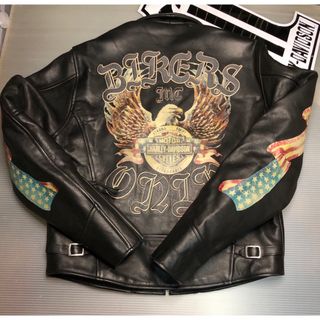 ハーレーダビッドソン(Harley Davidson)の【稀少モデル】美品ハーレーダビッドソン　ライダースジャケット立体大型刺繍ペイント(ライダースジャケット)