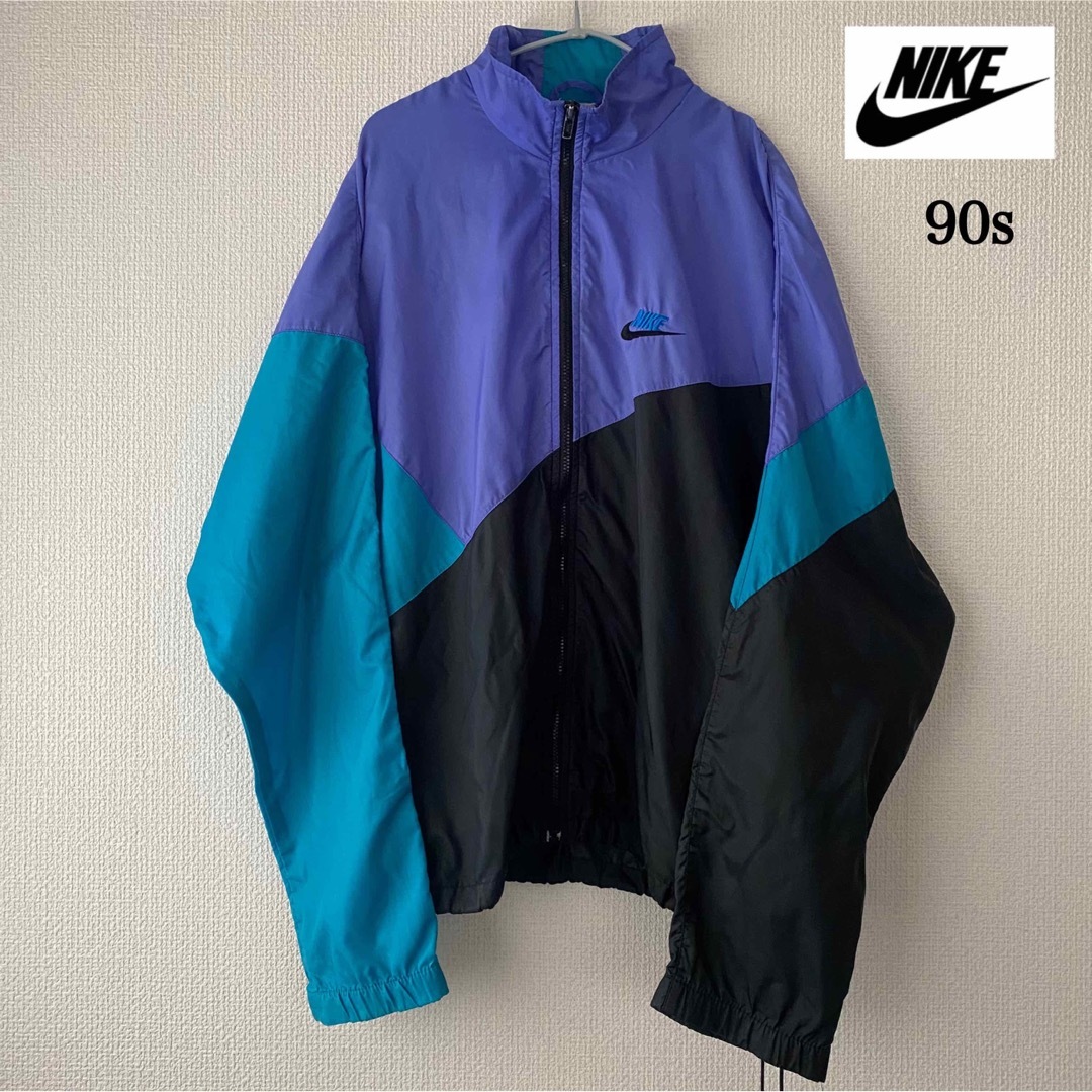 NIKE - NIKE 90s ナイロンジャケット 青 水色 黒 紫 スウッシュロゴ
