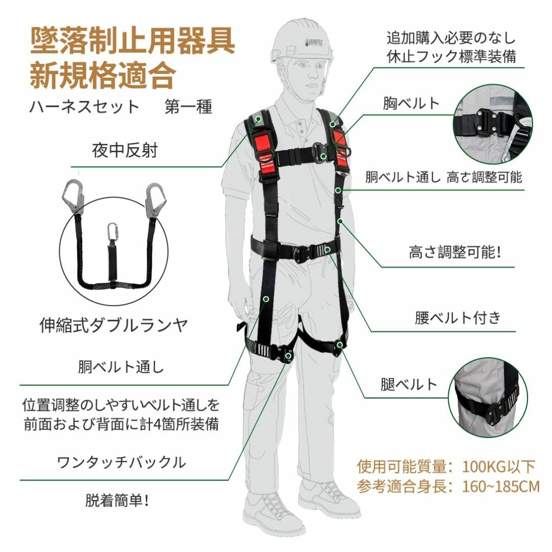 新着商品新規格適合フルハーネス 新規格 セット 安全帯 2丁掛け ...