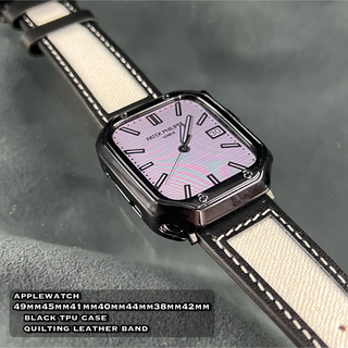 アップルウォッチ(Apple Watch)のアップルウォッチ 用 ブラックケース　キルティングレザーベルト(腕時計)