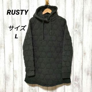 ラスティ(RUSTY)のRUSTY　ラスティ　(L)　星柄キルトワンピース　パーカー　ブラック(ひざ丈ワンピース)