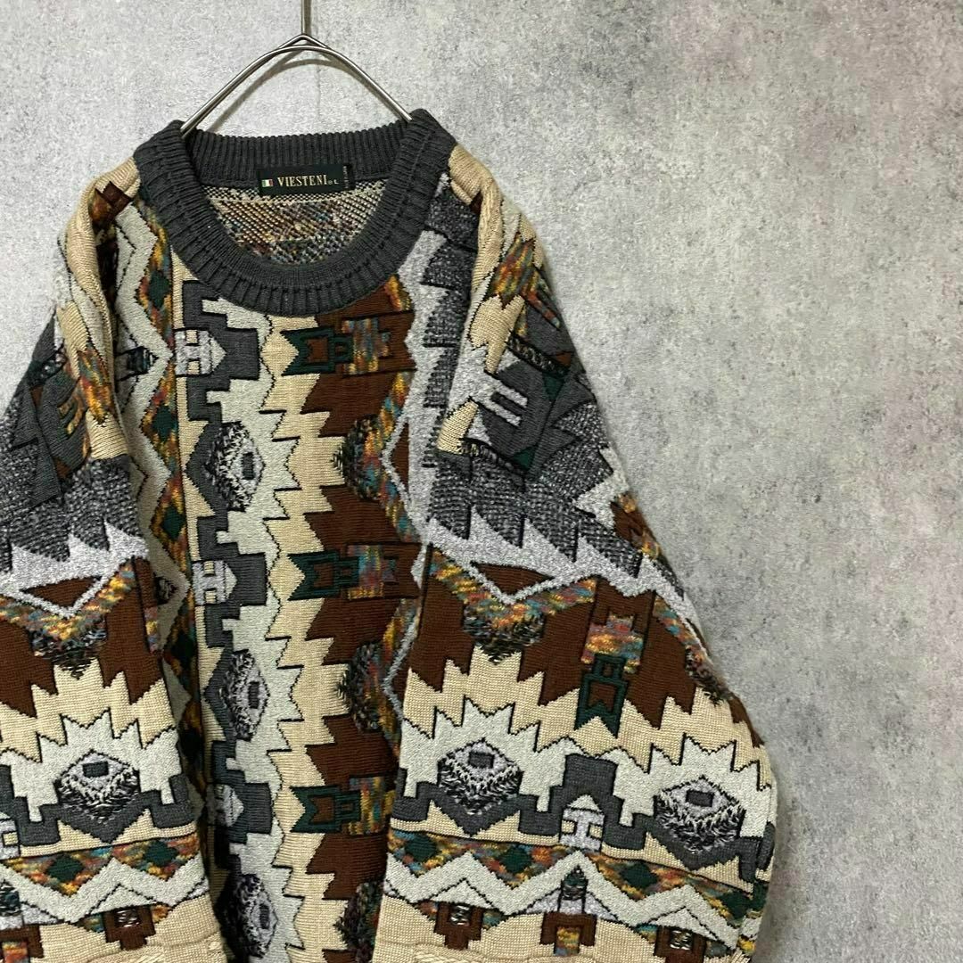90s vintage 総柄ニット 日本製 メンズ L 古着 個性派 B4の通販 by ...