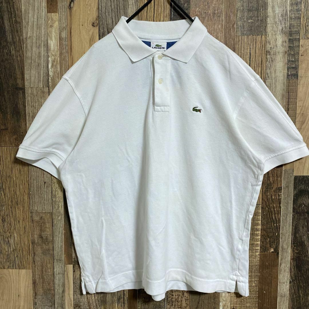 ラコステ メンズ 半袖 ポロシャツ 白 ロゴ シンプル ワニ USA 90s