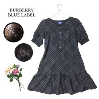 バーバリーブルーレーベル(BURBERRY BLUE LABEL)の極良品 BURBERRY BLUE LABEL 膝丈ワンピース 38 黒～グレー(ひざ丈ワンピース)