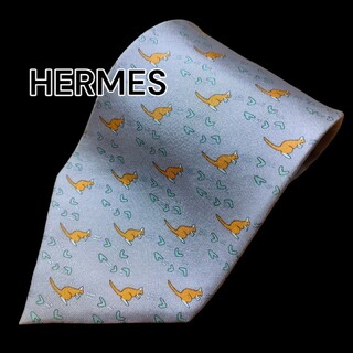 エルメス(Hermes)の【HERMES】　エルメス　ライトパープル系　アニマル柄　フランス製(ネクタイ)