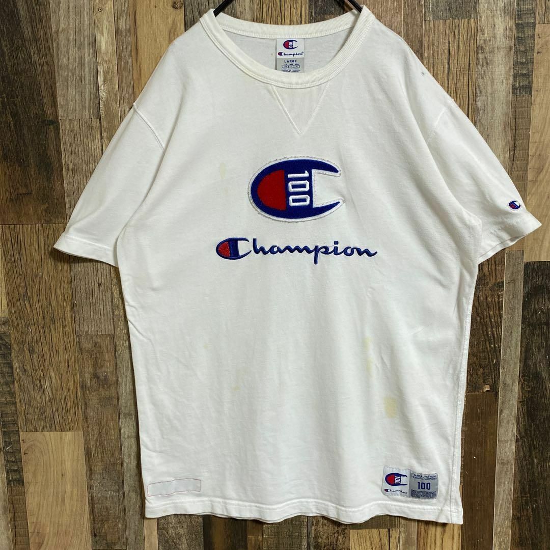 チャンピオン メンズ 半袖 Tシャツ 白 ロゴ 100 USA 90s