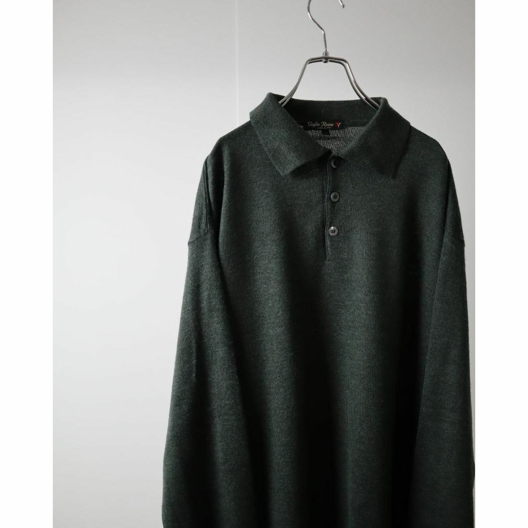 vintage】イタリア製 ウール ルーズ 長袖 ニット ポロ シャツ 深緑- vintage】イタリア製 ウール ルーズ 長袖 ニット ポロ シャツ 深緑-